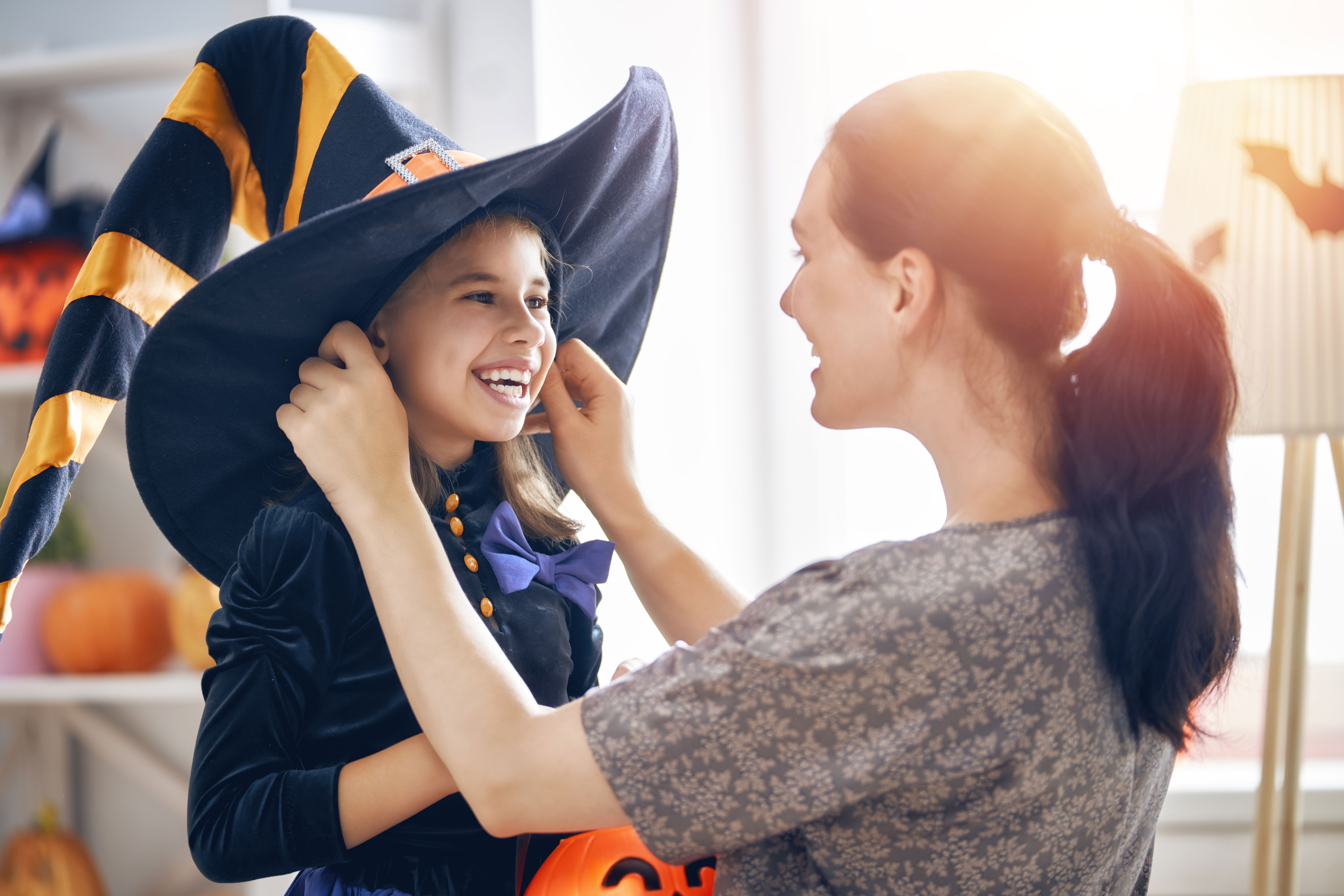 Mother and daughter getting ready for Halloween Mother and daughter getting ready for Halloween
