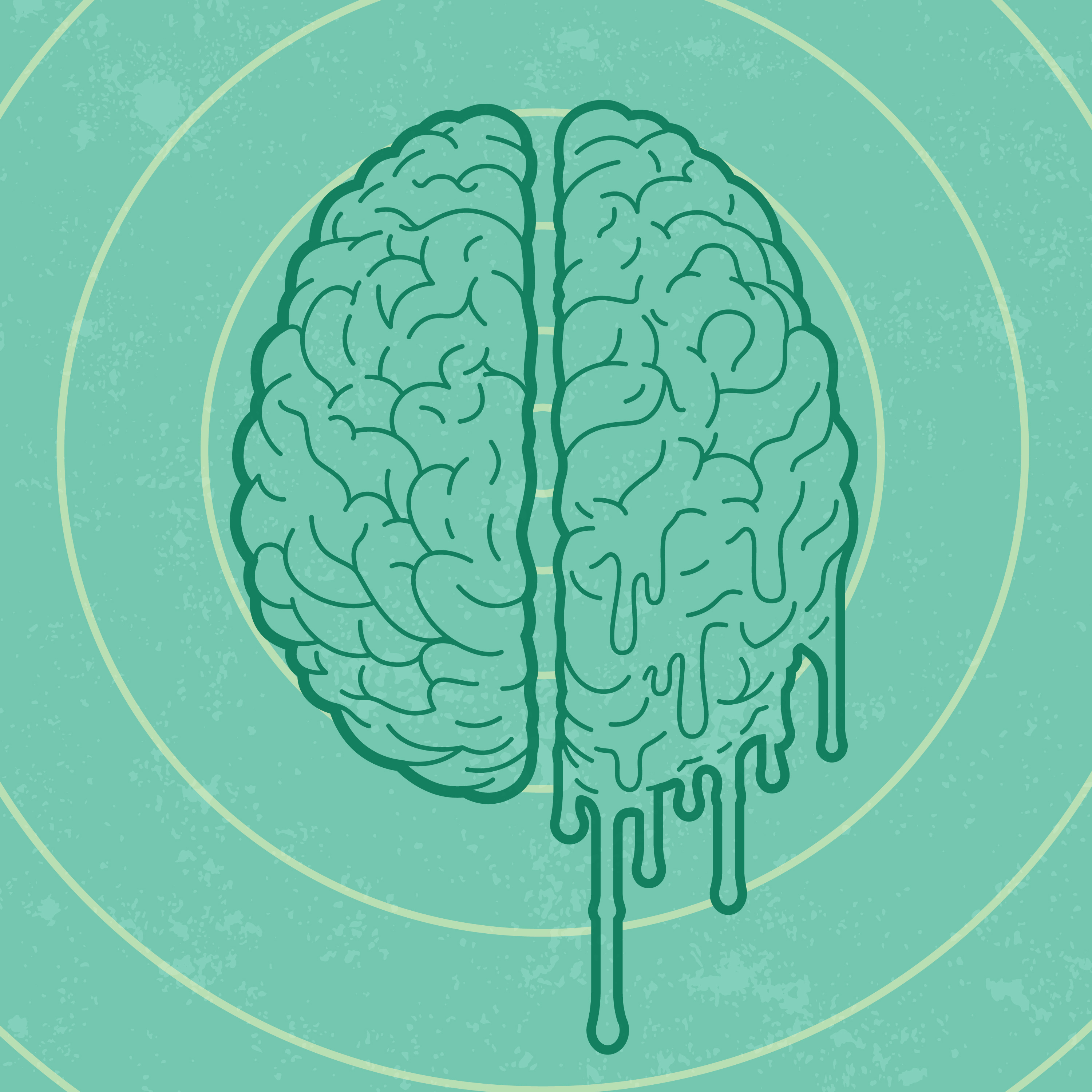Graphic of a brain with one side of the brain melting