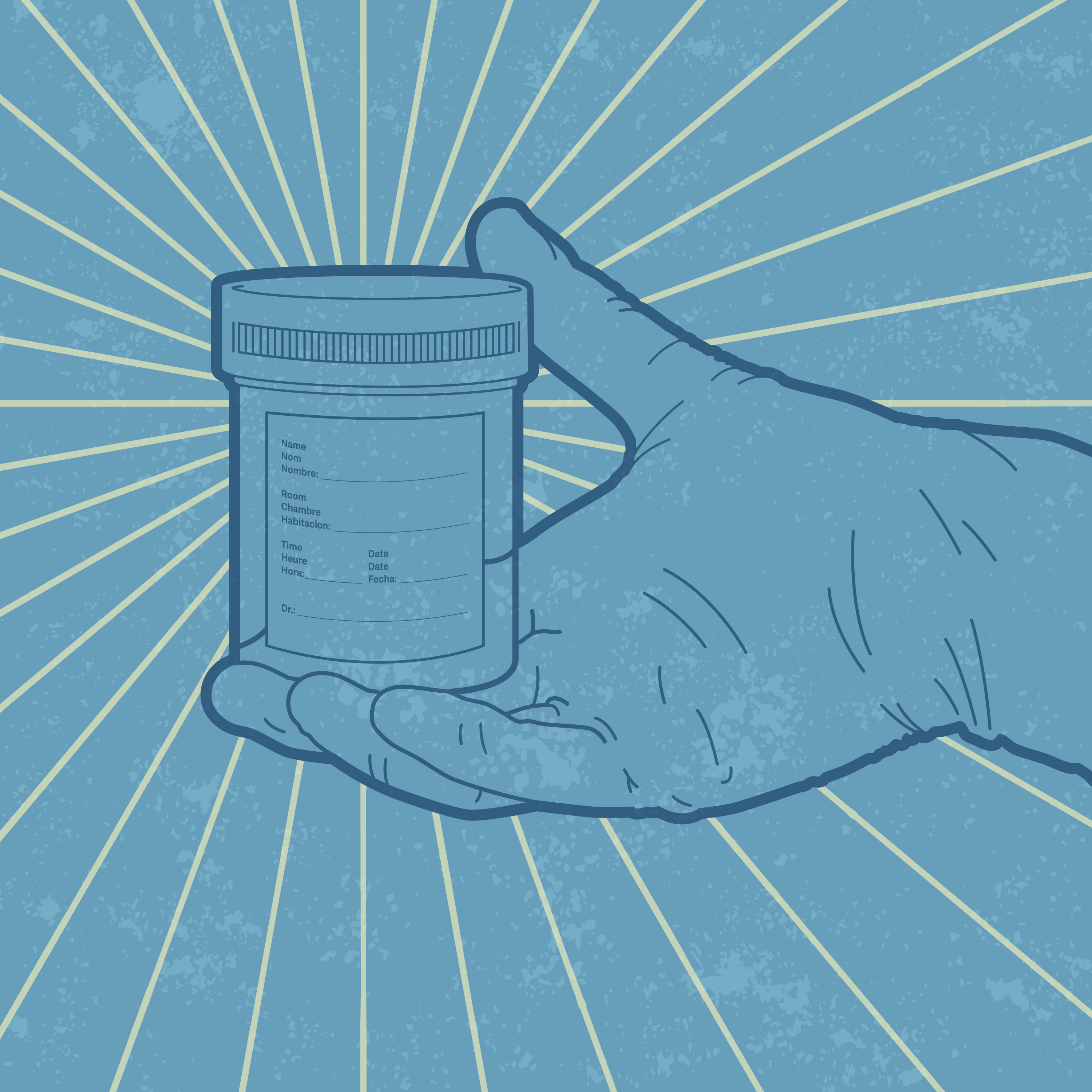 Graphic of a hand holding a cup of urine