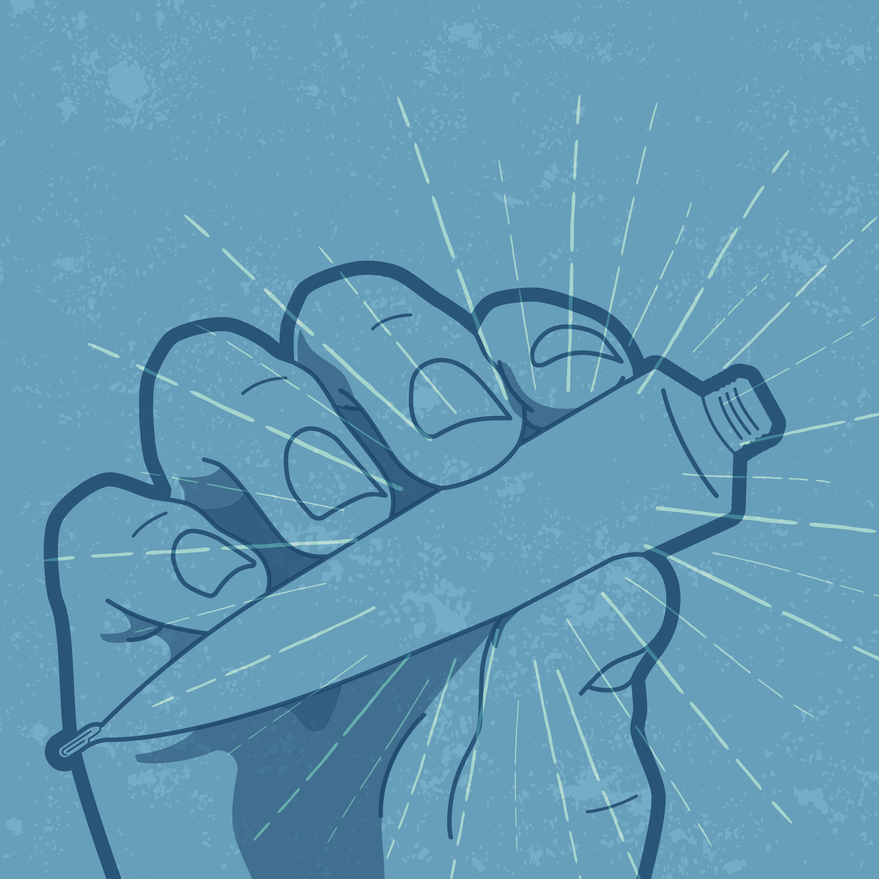 Graphic of hand holding tube of cream