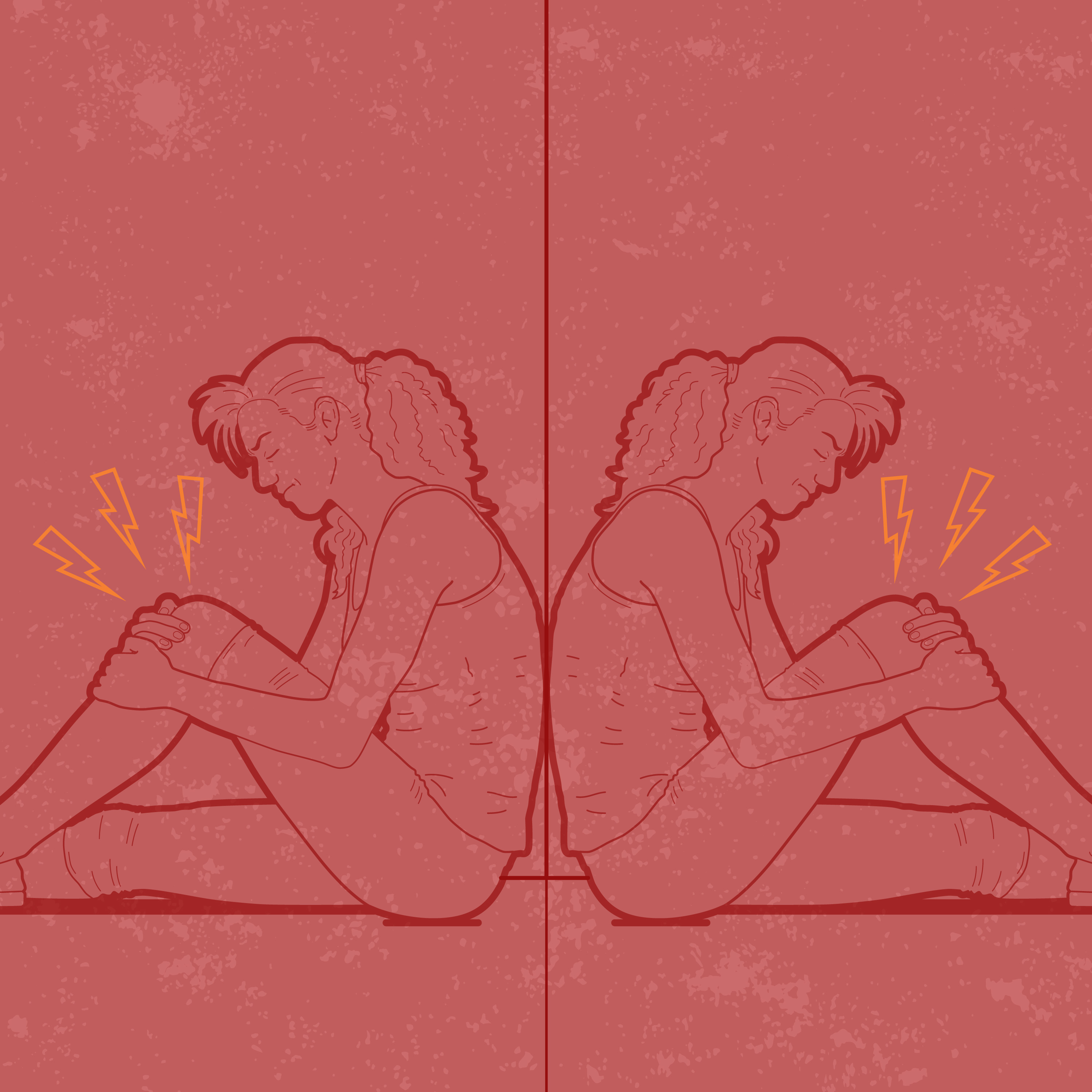 Graphic shows a mirror image of a woman feeling pain in her knee.