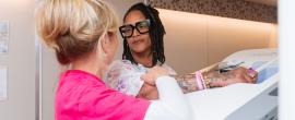 Woman gets mammogram