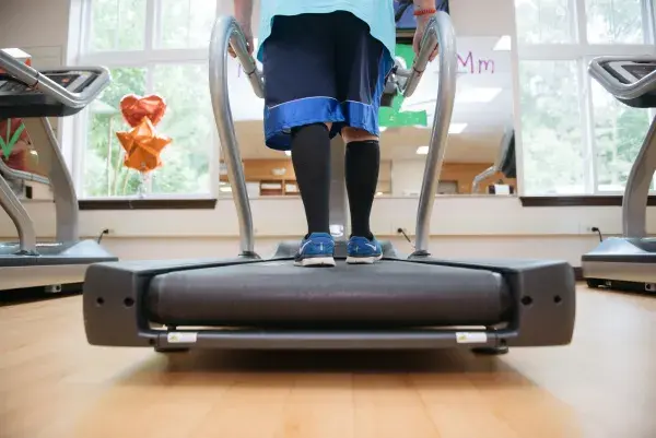 Walking on a treadmill