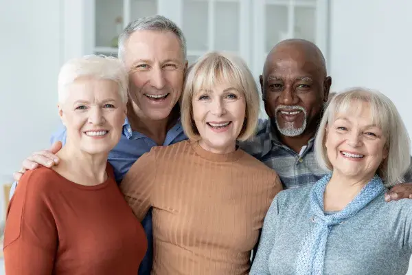 Group of five senior friends
