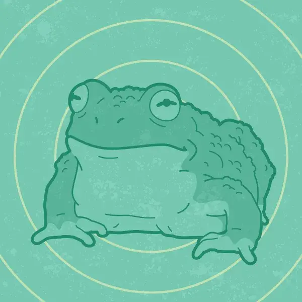 Graphic of a toad is shown with concentric circles in the background.