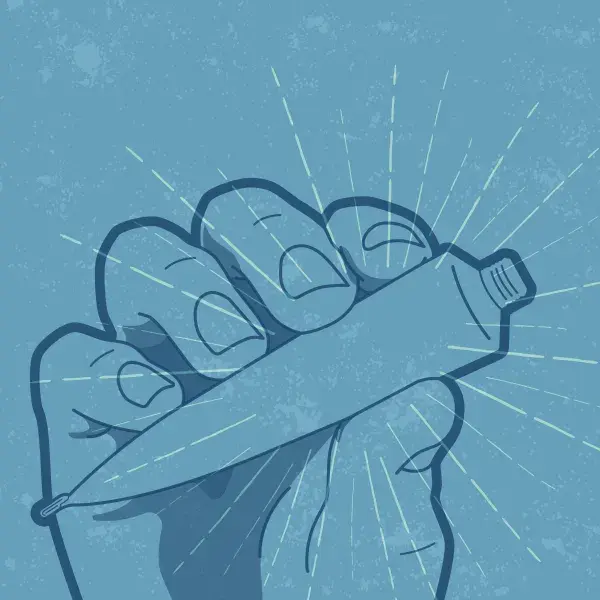 Graphic of hand holding tube of cream