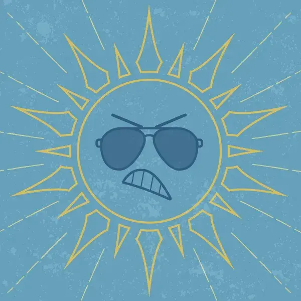 Angry looking sun with sunglasses graphic