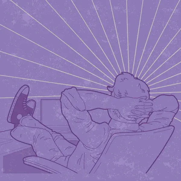 Graphic of man relaxing in a chair, facing away