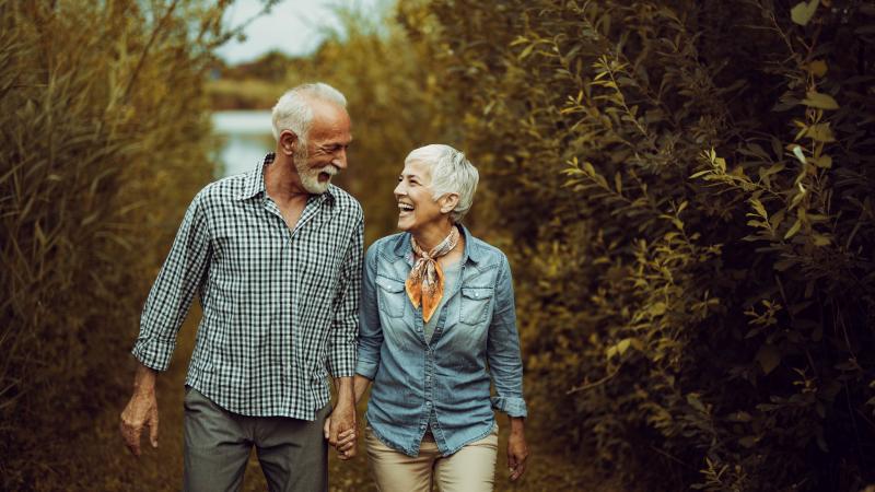 Happy couple walking