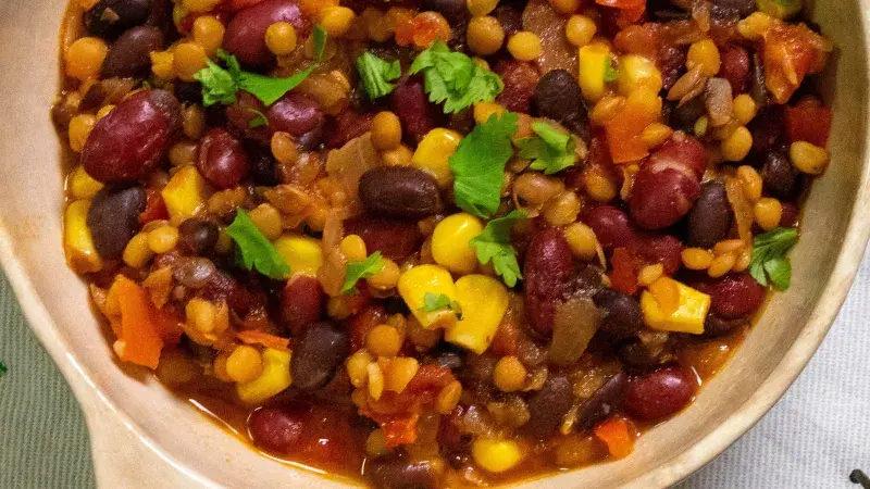 A bowl of healthy three-can chili