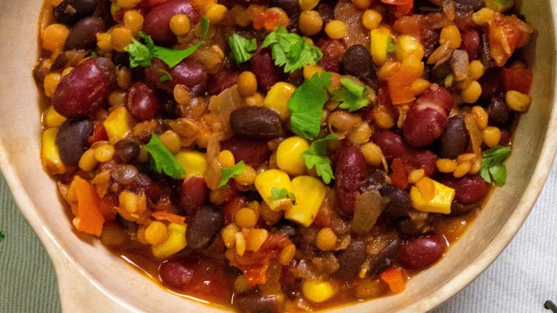 A bowl of healthy three-can chili
