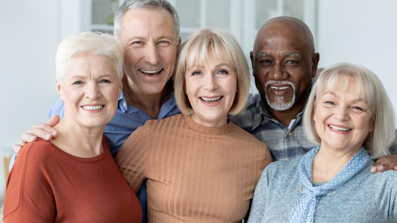Group of five senior friends