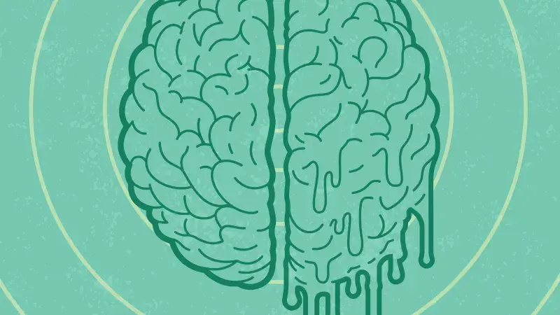 Graphic of a brain with one side of the brain melting