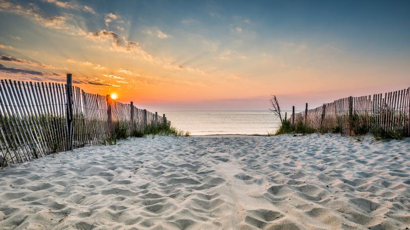 Entrance to beach with sunrise