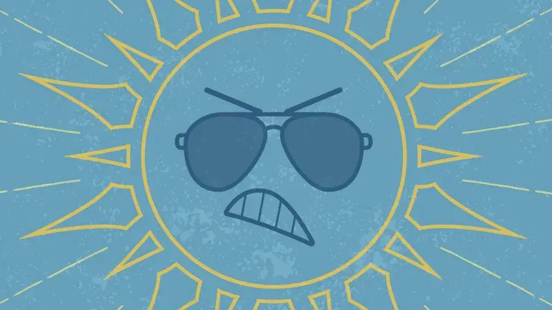Angry looking sun with sunglasses graphic