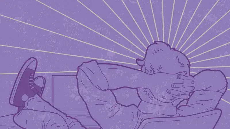 Graphic of man relaxing in a chair, facing away