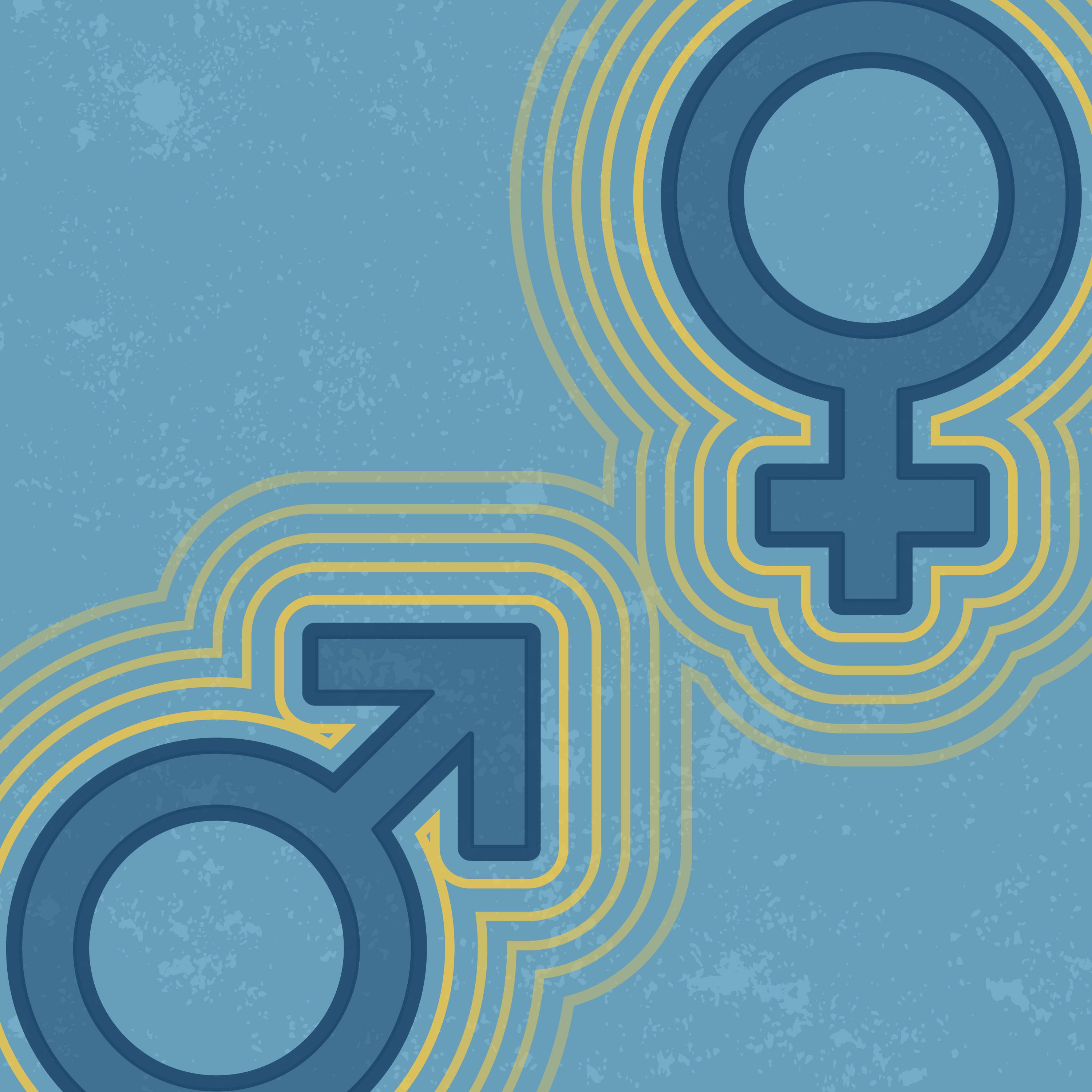 Hormones graphic, showing male and female symbols