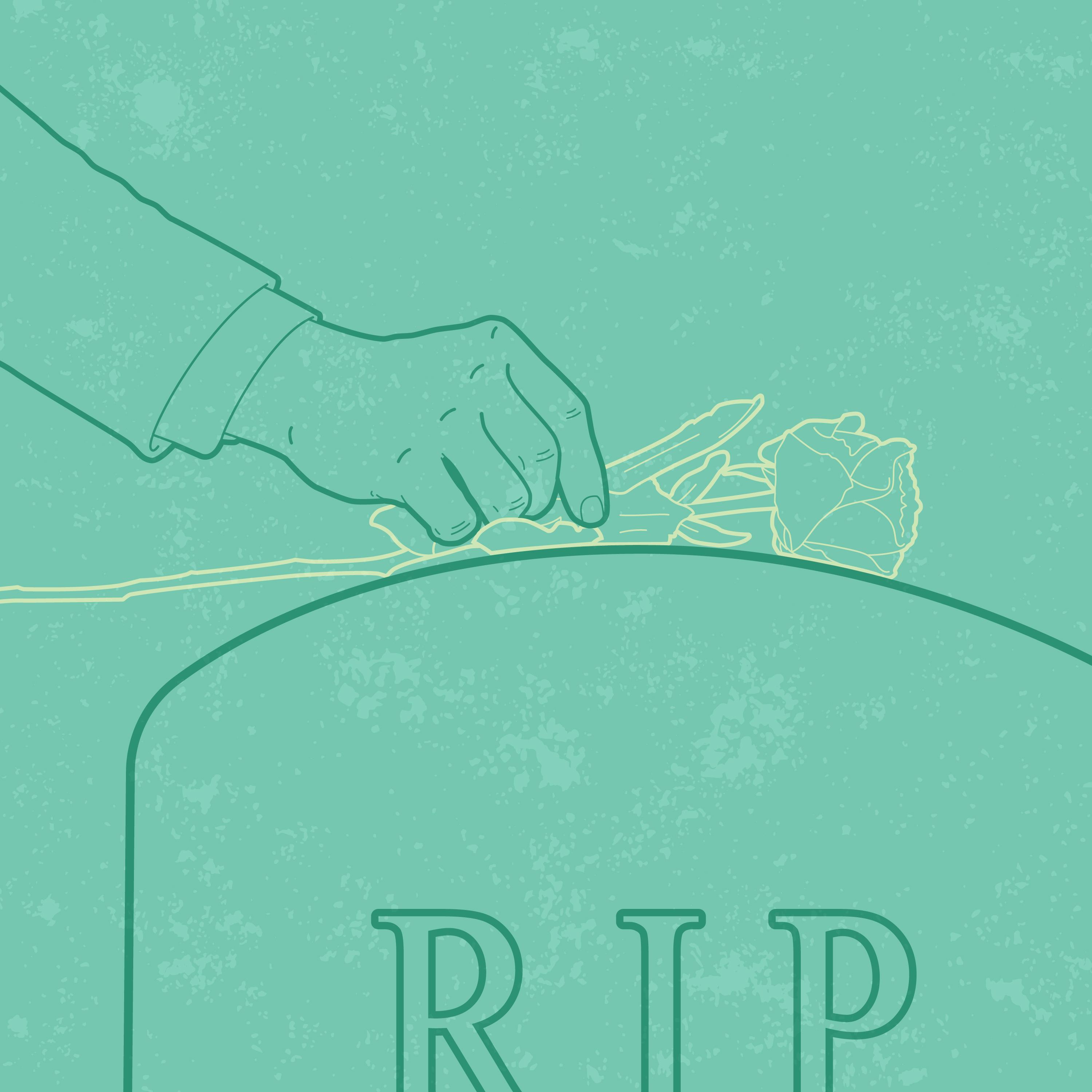 Graphic of hand placing a flower on a headstone