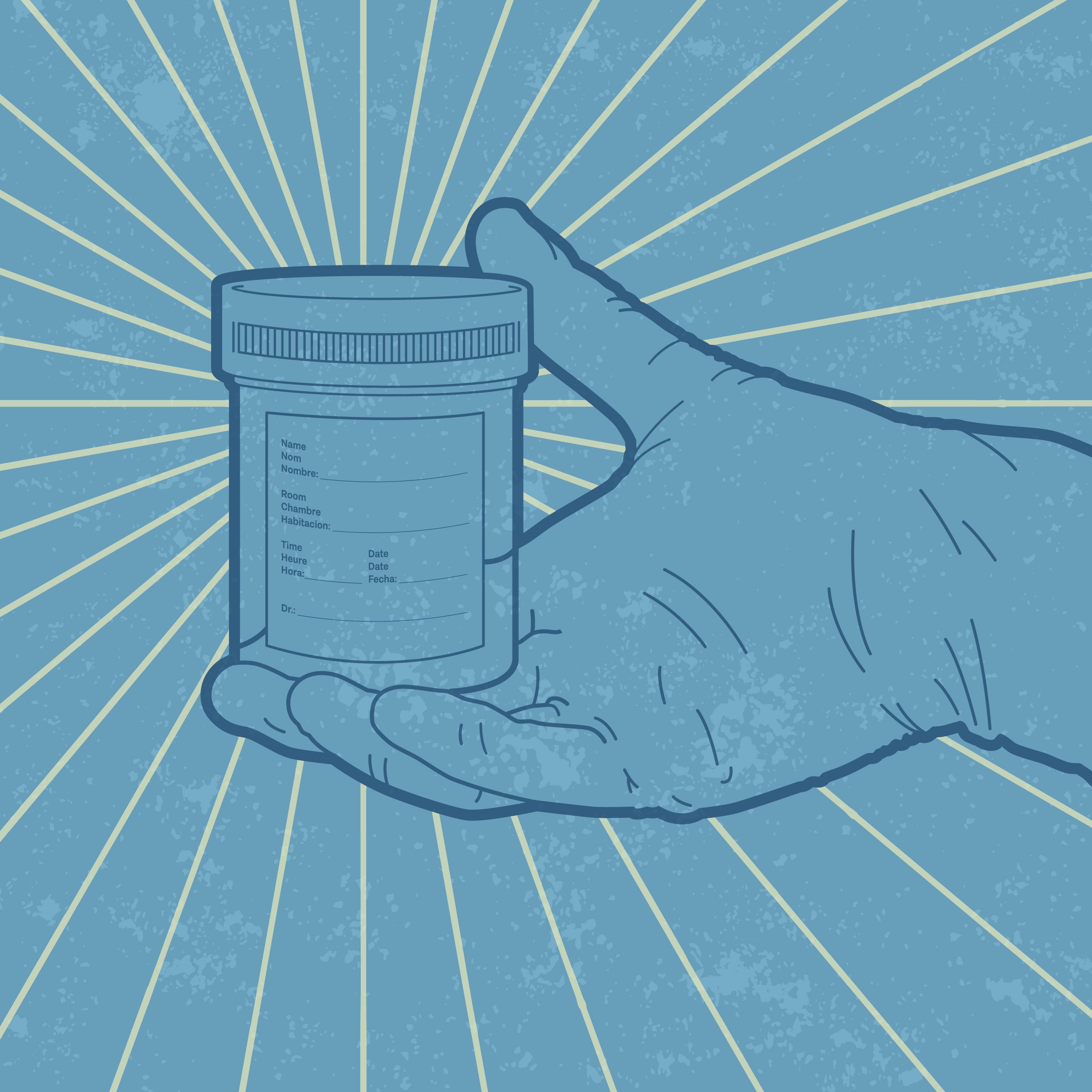 Graphic of a hand holding a cup of urine