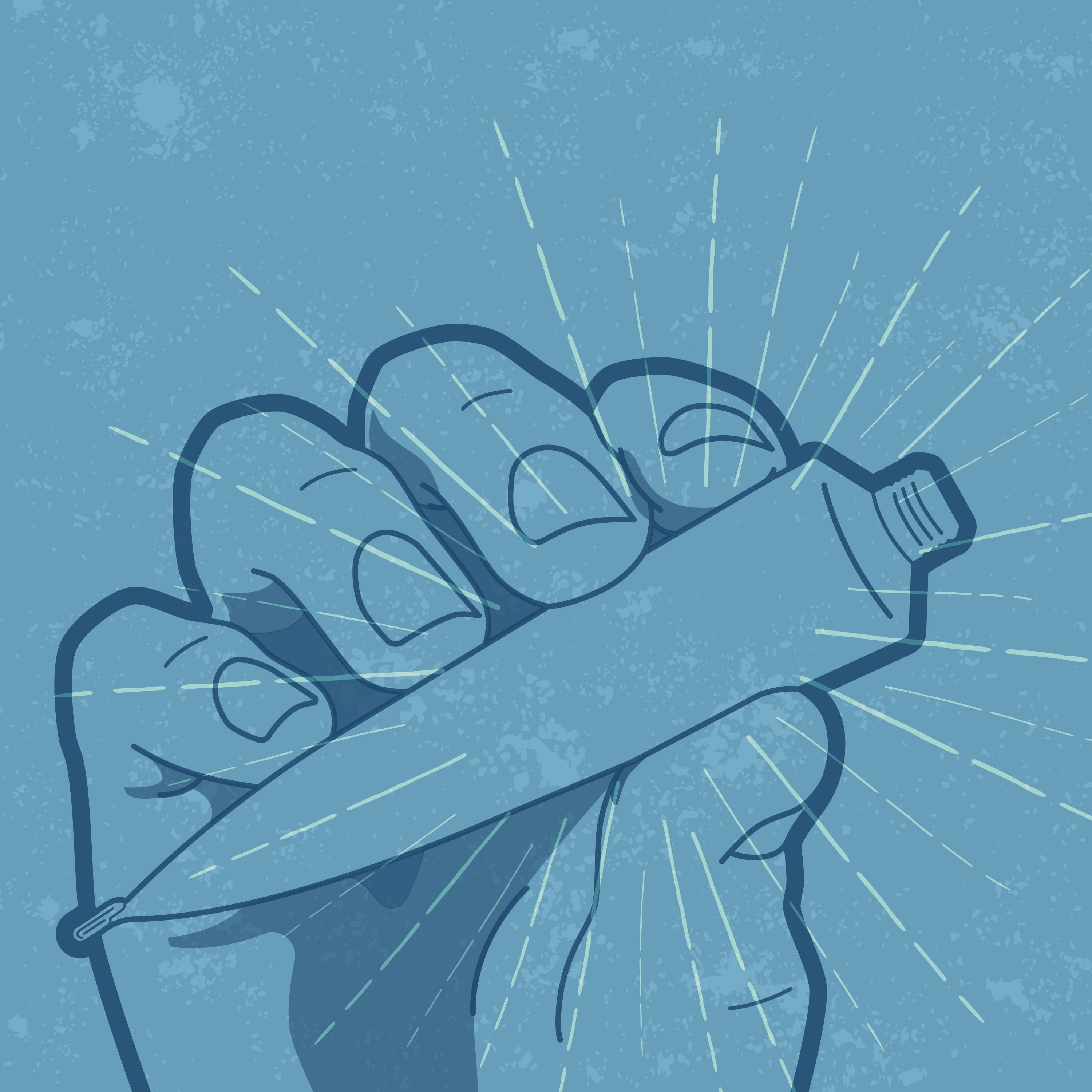 Graphic of hand holding tube of cream