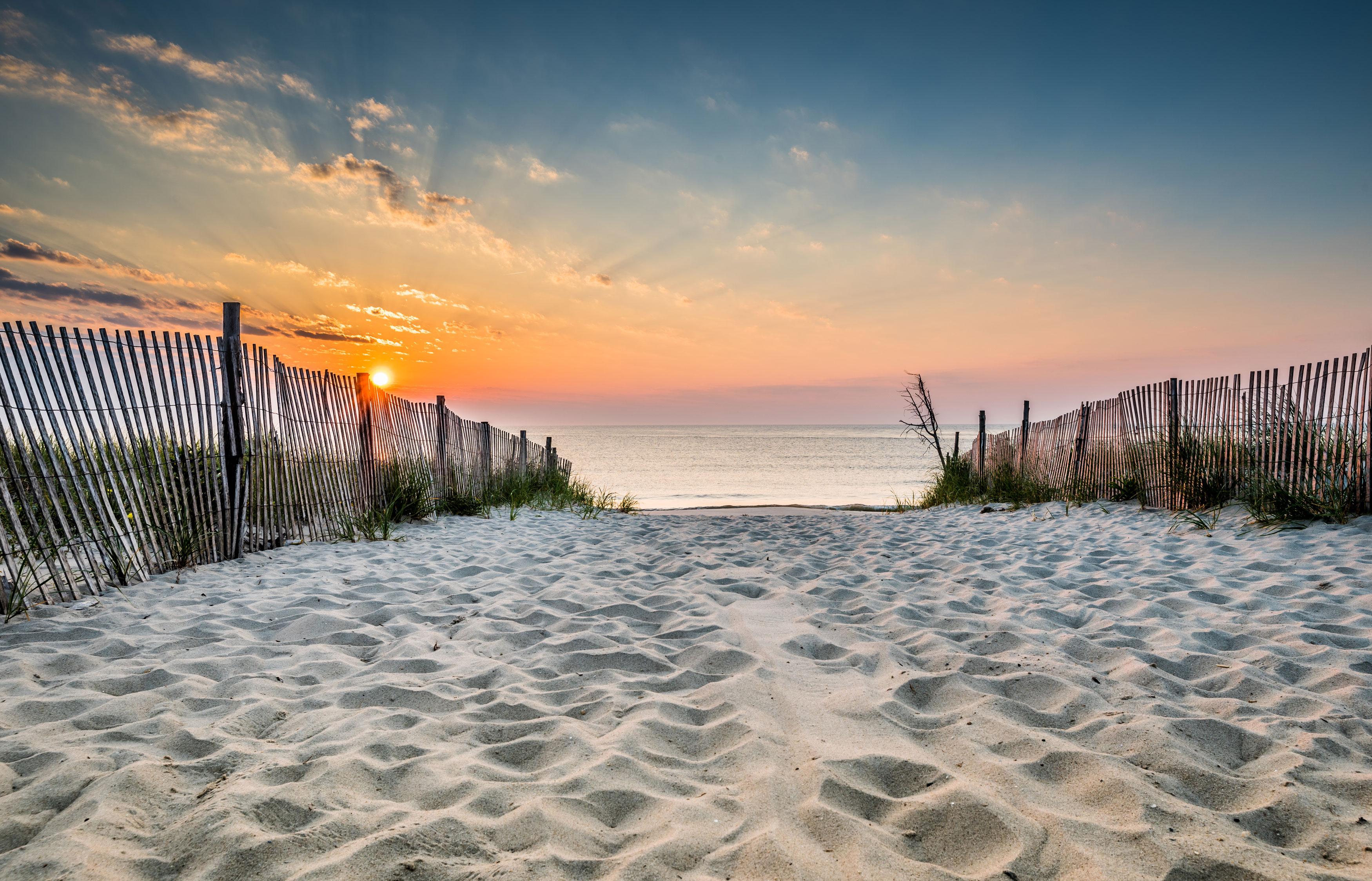 Entrance to beach with sunrise