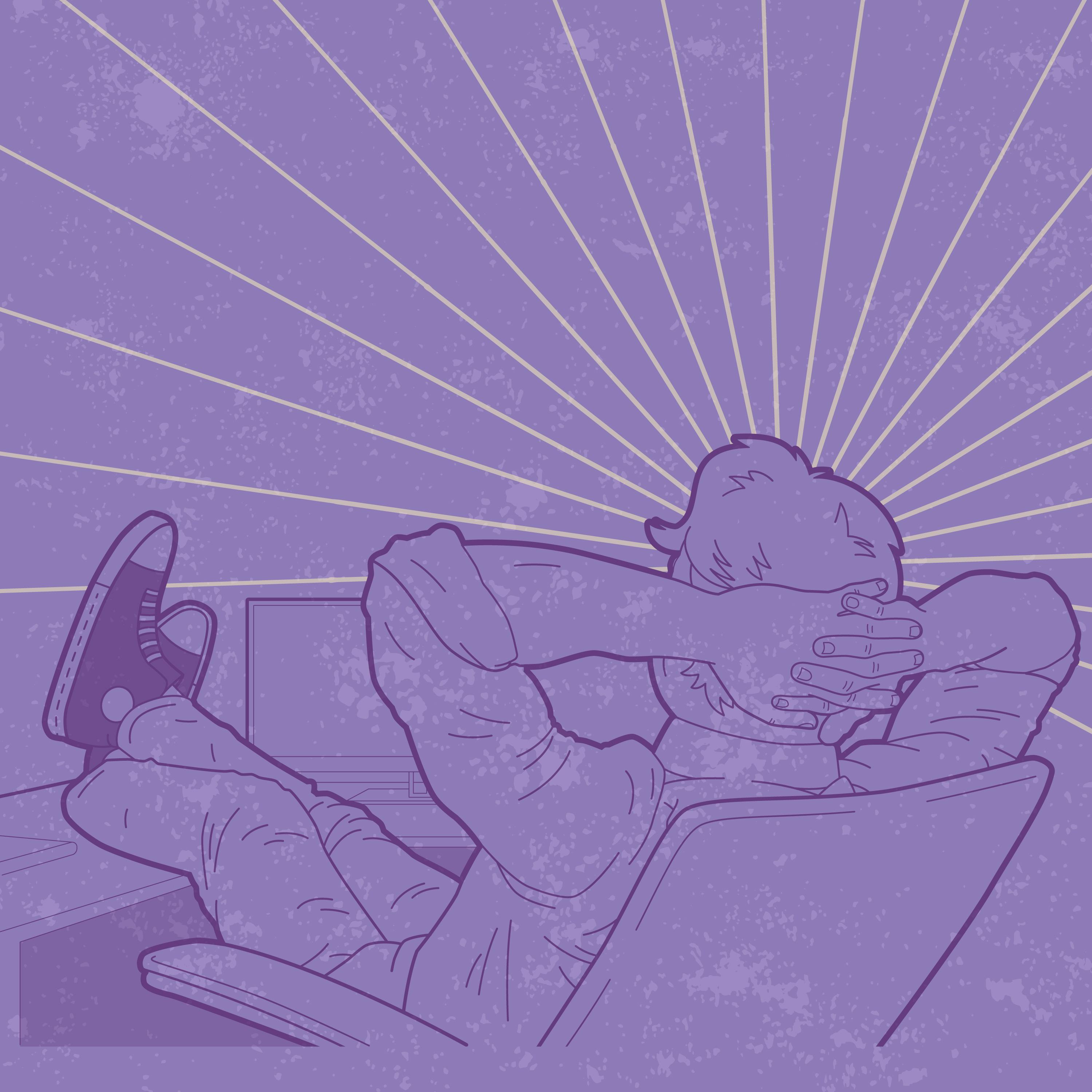 Graphic of man relaxing in a chair, facing away