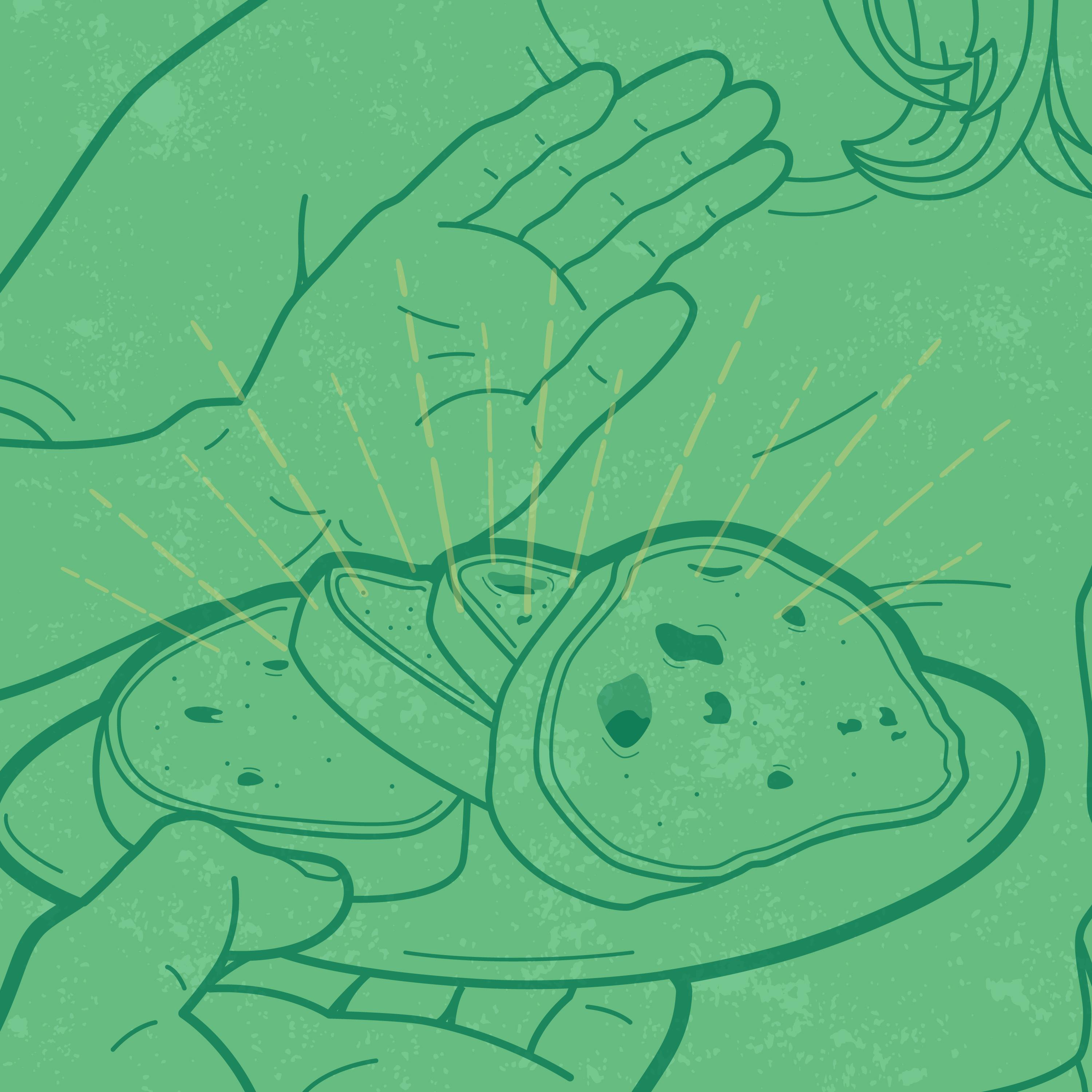 Graphic of person refusing bread