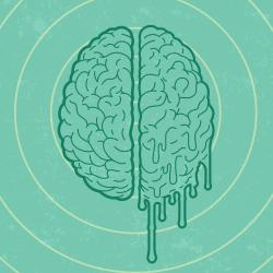 Graphic of a brain with one side of the brain melting
