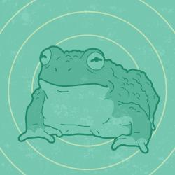 Graphic of a toad is shown with concentric circles in the background.