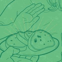 Graphic of person refusing bread